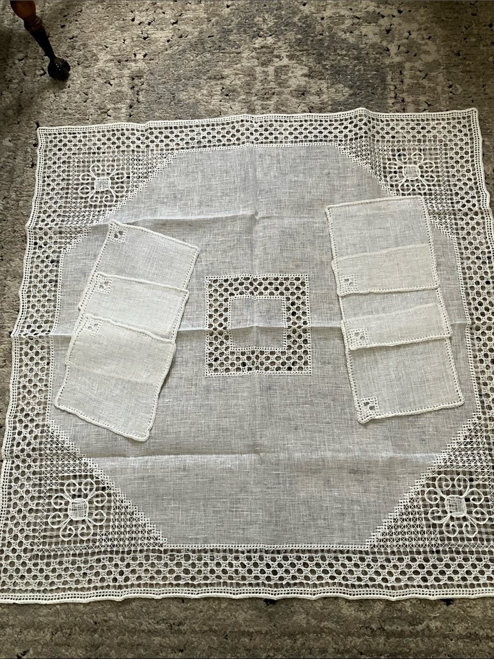 Antique/Vintage Linen Luncheon/Tea Table Cloth and Napkins/Coasters